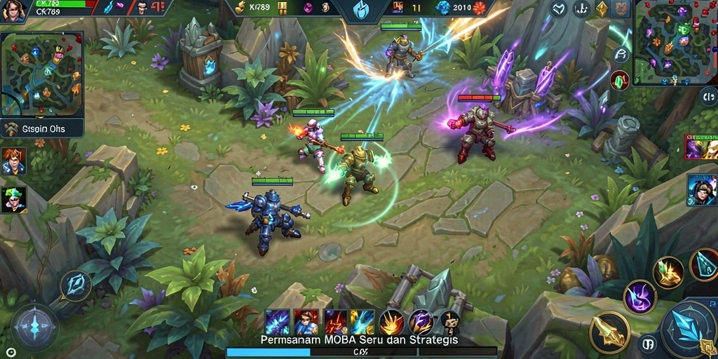 Tangkapan layar CK789 memperlihatkan aksi MOBA yang mendebarkan dan intens.