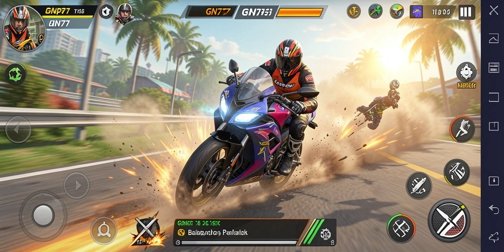 Tangkapan layar dari gameplay GN777 yang menampilkan aksi balapan motor yang mendebarkan.