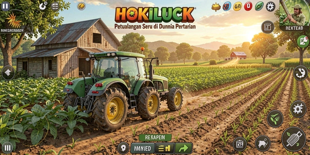 Tampilan gameplay seru di HOKILUCK dengan aktivitas pertanian yang mengasyikkan.