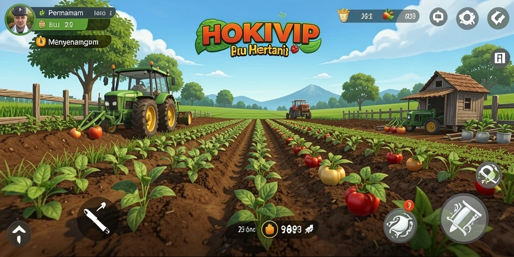 Tampilan gameplay HOKIVIP dengan aktivitas bertani yang seru dan interaktif.