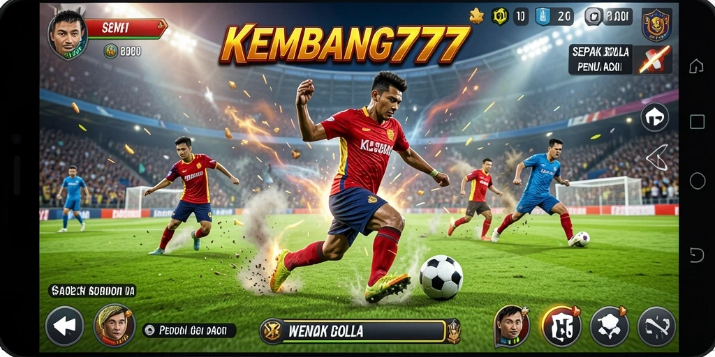 Tampilan gameplay KEMBANG777 dengan aksi sepak bola yang dinamis.