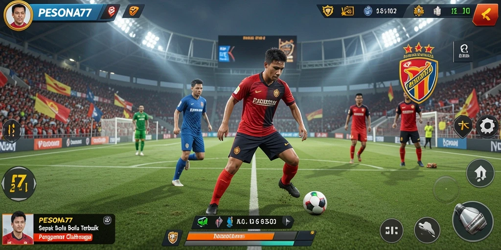 Tampilan gameplay PESONA77 yang mendebarkan dengan aksi sepak bola nyata.
