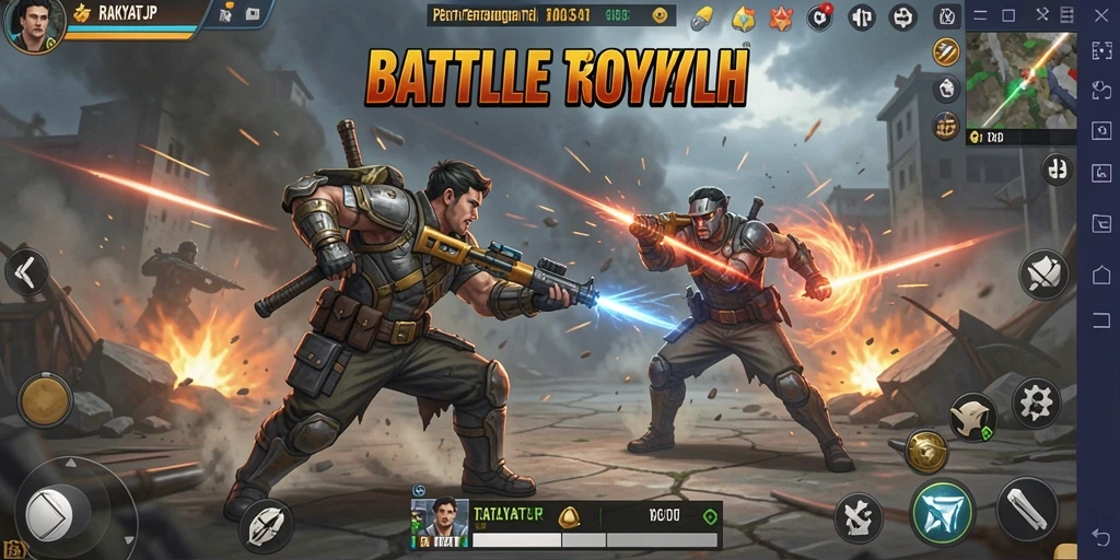 Screenshot RAKYATJP menampilkan pertempuran seru dalam dunia Battle Royale.