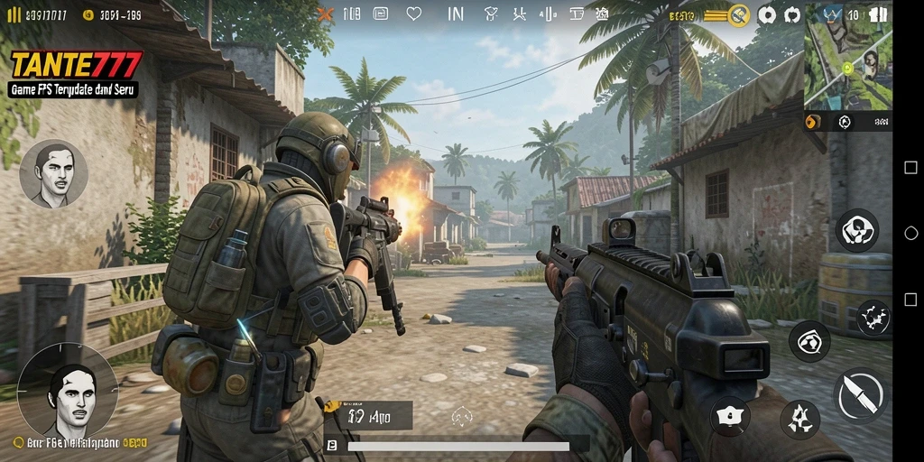 Tampilan seru gameplay TANTE777 saat pertempuran FPS.