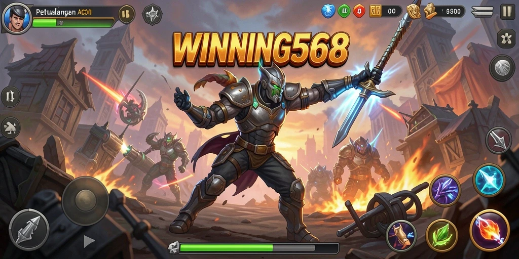 Screenshot gameplay WINNING568 menunjukkan pertempuran yang mendebarkan.
